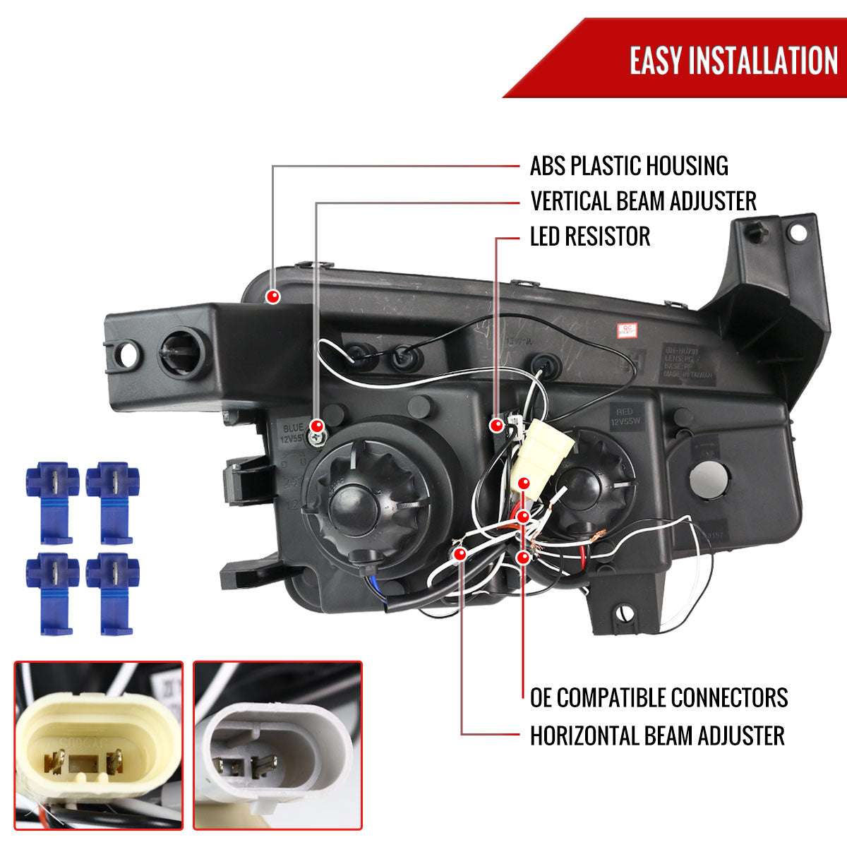 Spec-D 2005-2010 Dodge Charger Dual Halo Projector J Black Headlights