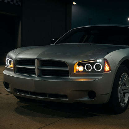 Spec-D 2005-2010 Dodge Charger Dual Halo Projector J Black Headlights