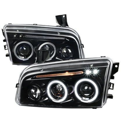Spec-D 2005-2010 Dodge Charger Dual Halo Projector J Black Headlights