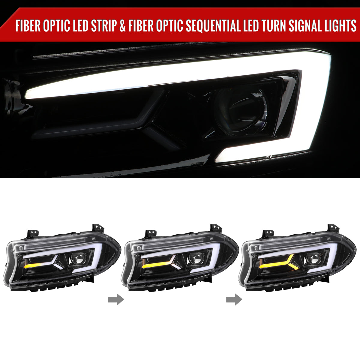 2016 Dodge Charger Strip Spec-D black aftermarket headlights