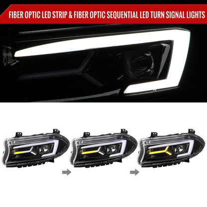 2016 Dodge Charger Strip Spec-D black aftermarket headlights