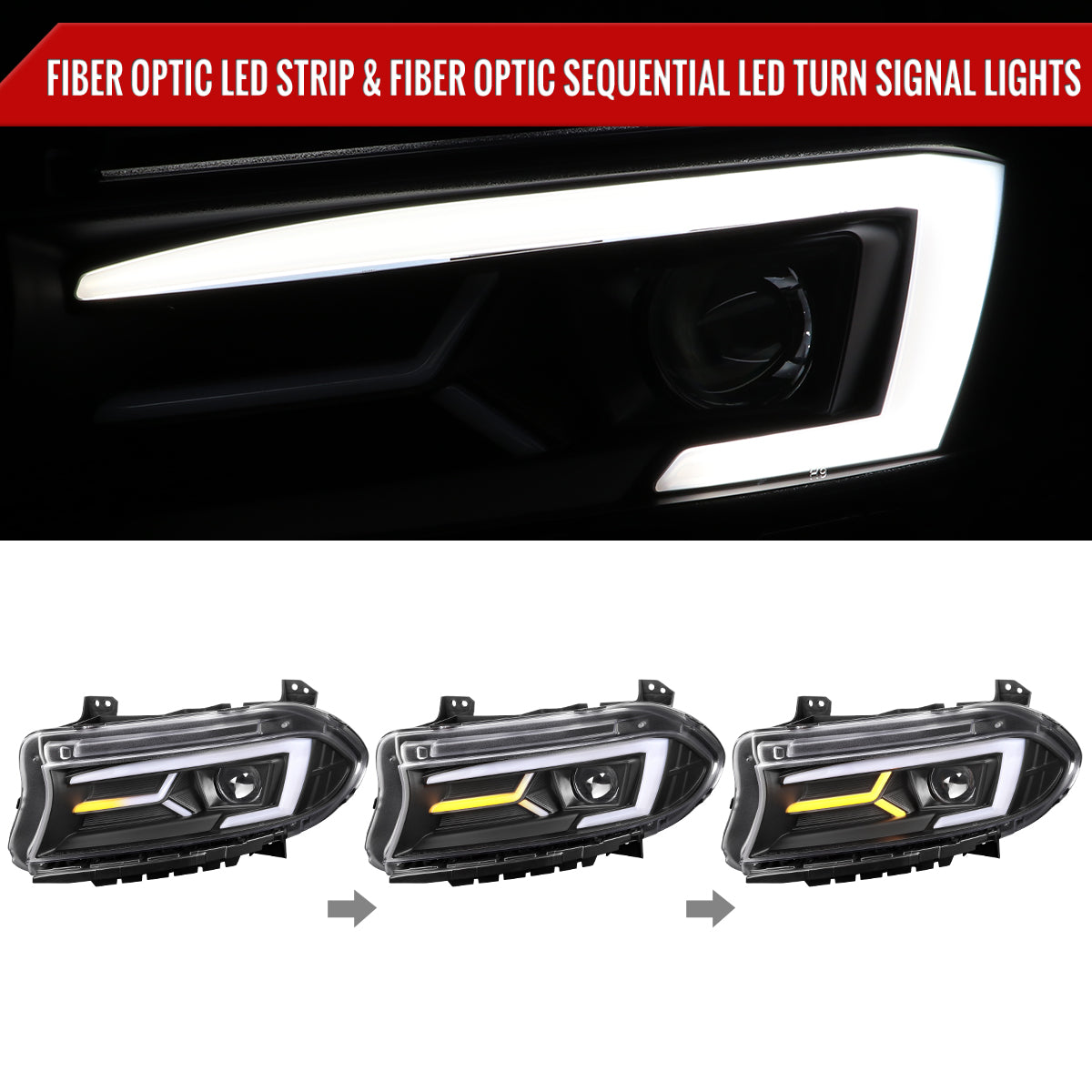 2016 Dodge Charger Strip Blk Spec-D aftermarket headlights