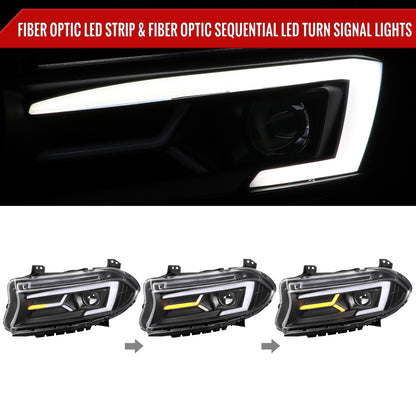 2016 Dodge Charger Strip Blk Spec-D aftermarket headlights