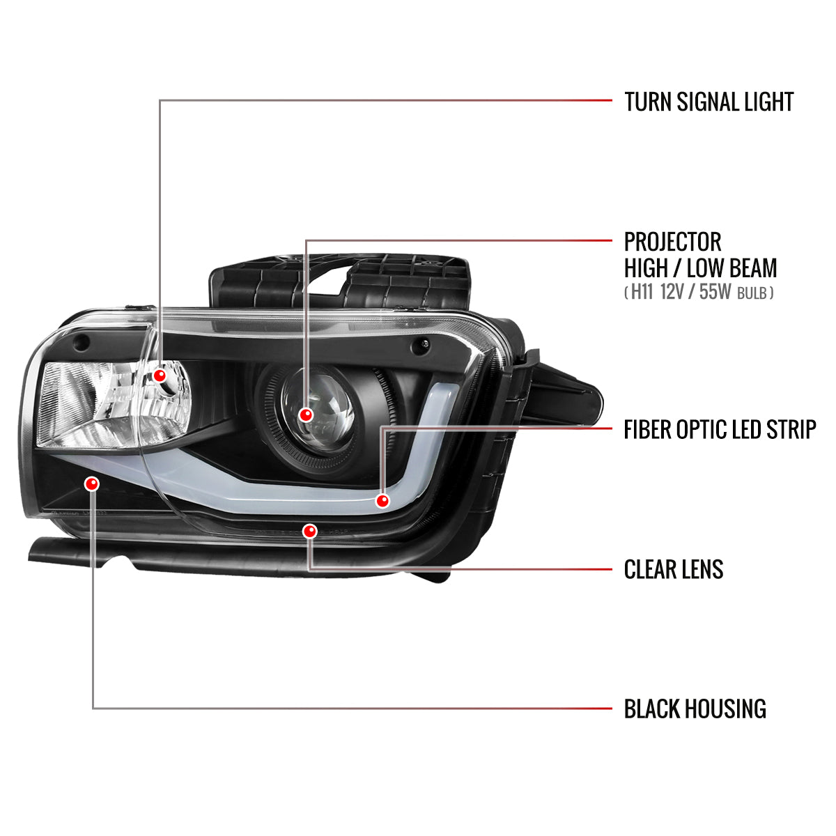 Spec-D 2010-2013 Chevrolet Camaro LED Bar Projector Black Headlights