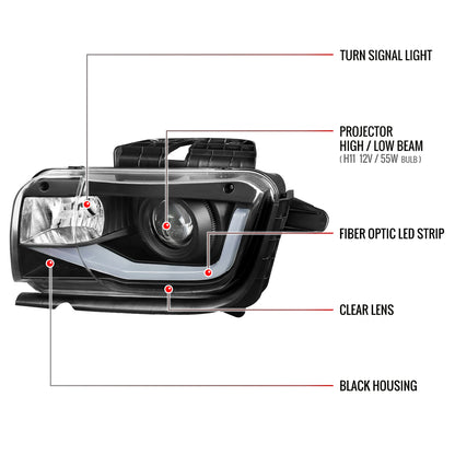 Spec-D 2010-2013 Chevrolet Camaro LED Bar Projector Black Headlights