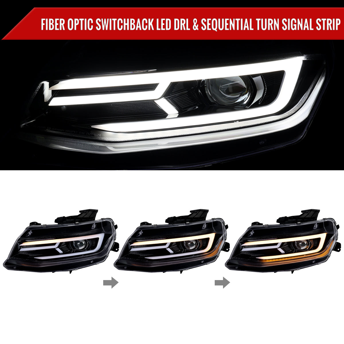 2017 Chevy Camaro Strip GL Spec-D black aftermarket headlights