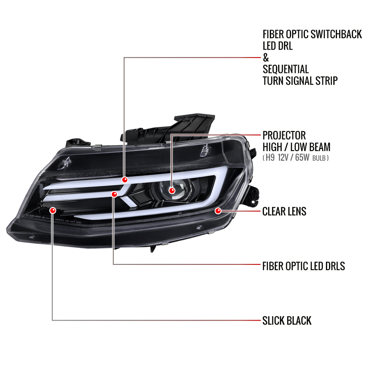 Spec-D Chevy Camaro Strip GL 18 black headlights