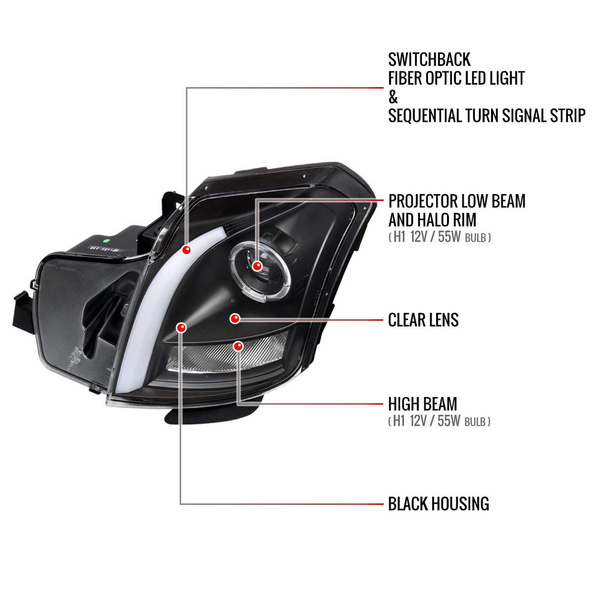 Spec-D 2003-2007 Cadillac CTS Halo Switchback Sequential LED Turn Signal Projector Black Headlights