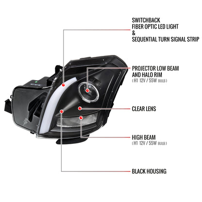 Spec-D 2003-2007 Cadillac CTS Halo Switchback Sequential LED Turn Signal Projector Black Headlights