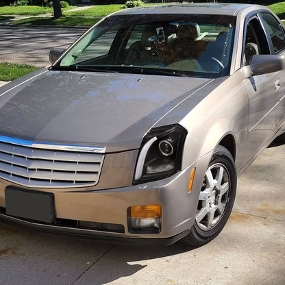 Spec-D 2003-2007 Cadillac CTS Halo Switchback Sequential LED Turn Signal Projector Black Headlights