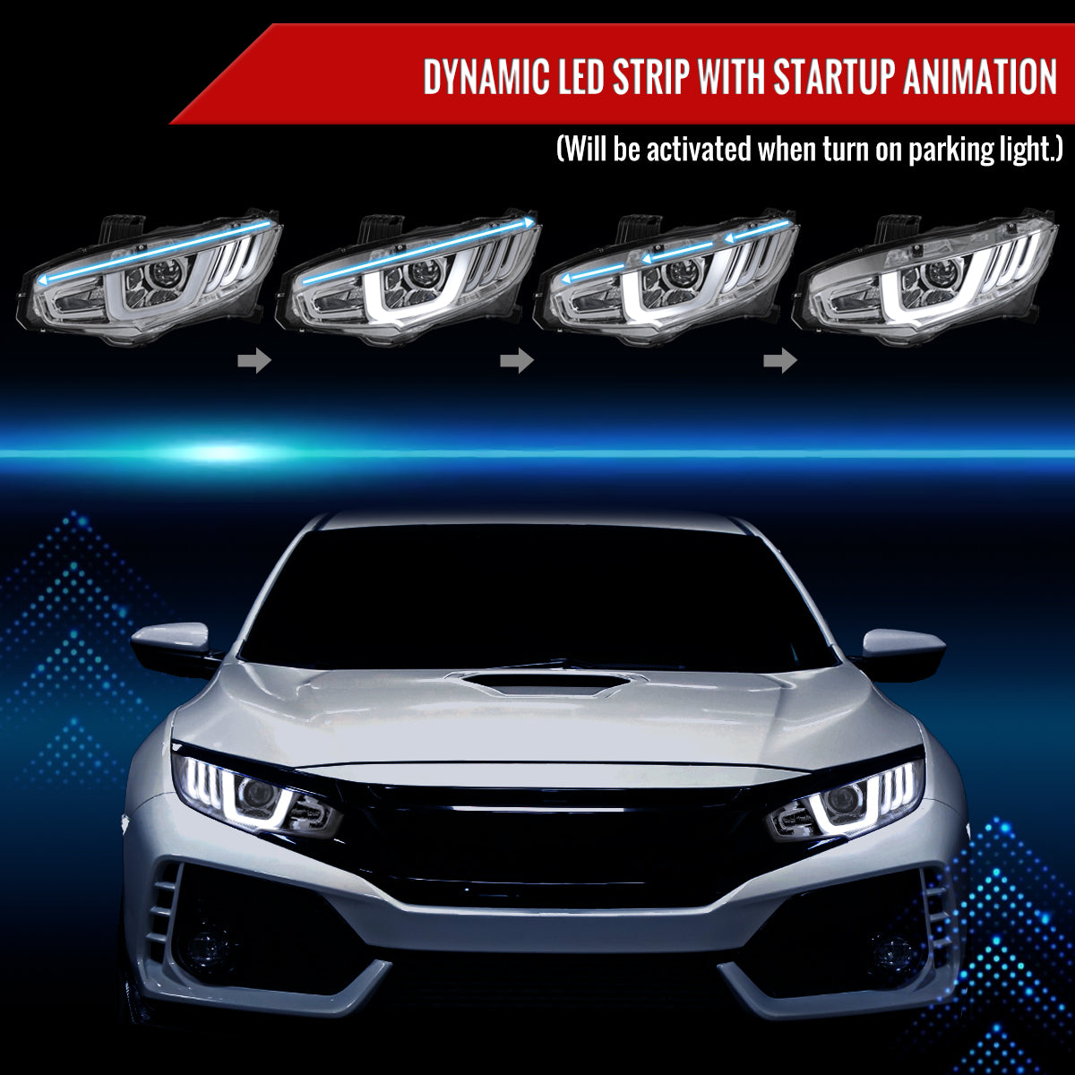 Spec-D 2018 Honda Civic chrome sequential headlights