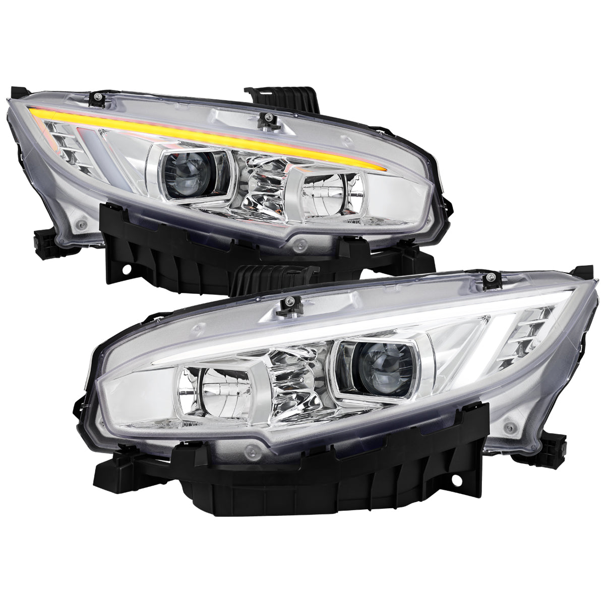 17-21 Civic Spec-D Sequential LED DRL Projector Headlights Chrome Clear