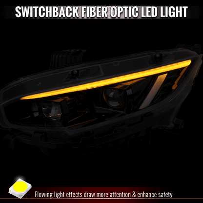 Spec-D clear lens projector headlight assembly for 2016-2021 Honda Civic jet black