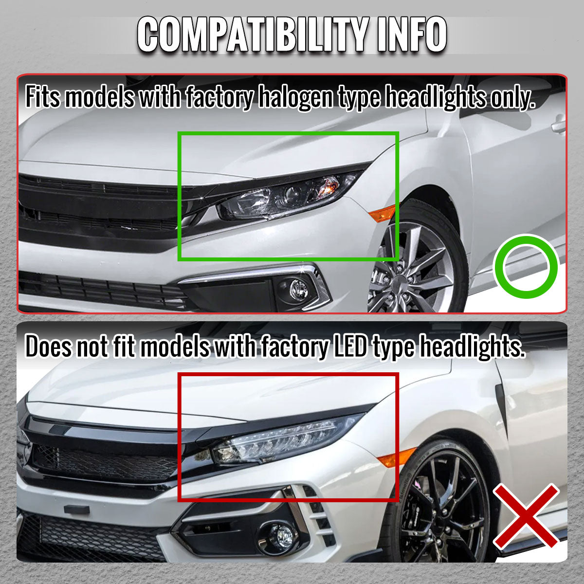 2016-2021 Honda Civic Spec-D projector headlights clear lens LED DRL strip