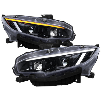 2016-2021 Civic Spec-D sequential LED DRL bar projector headlights clear lens