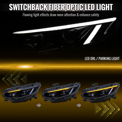 Spec-D 2016-2021 Honda Civic Projector Headlights Black Housing Smoked Lens Sequential