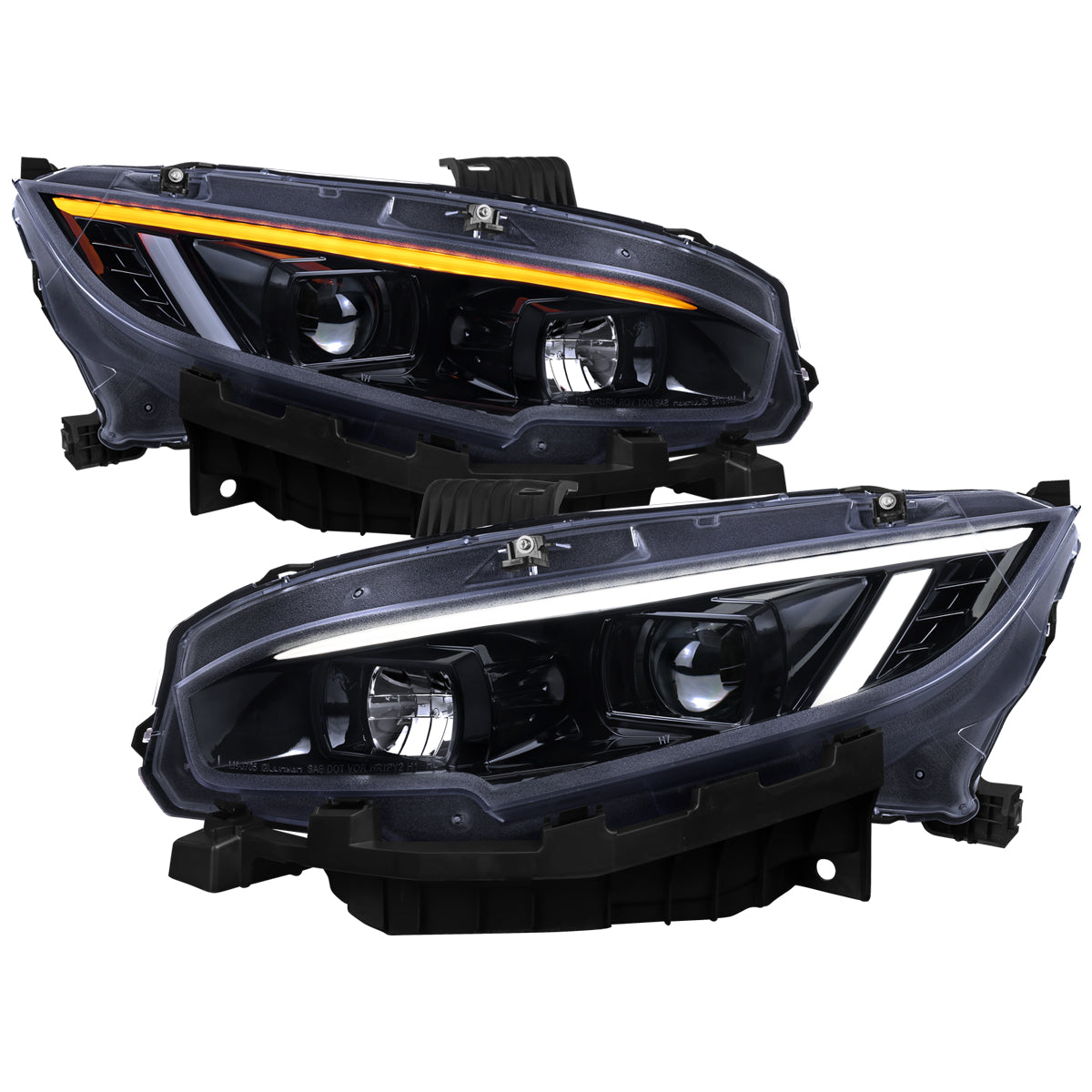 2018-2019 Civic Spec-D sequential LED DRL bar projector headlights smoked lens