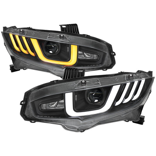 Spec-D 2016-2021 Honda Civic Projector w/ LED Switchback Sequential Turn Signal Black Headlights