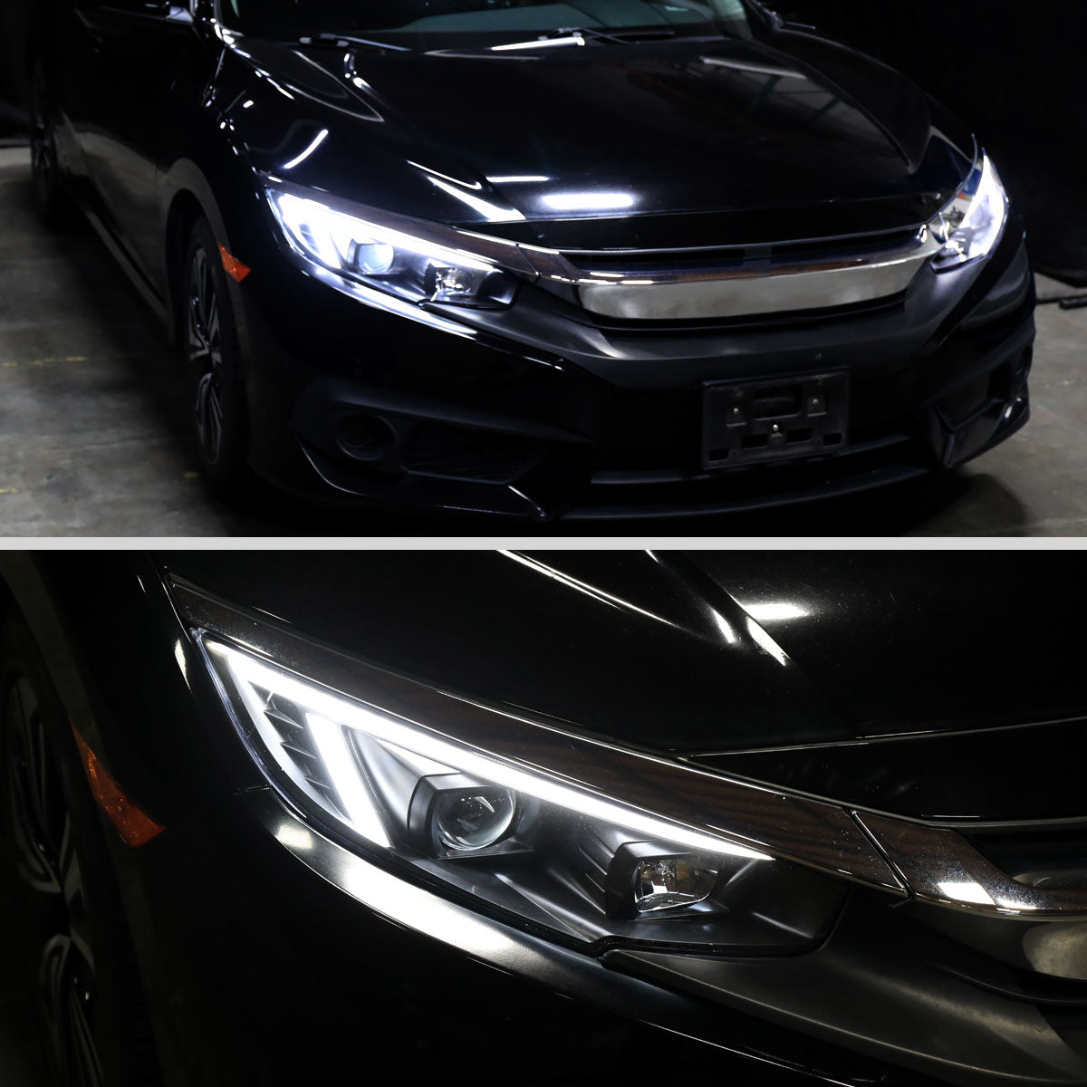 Spec-D Chrome Projector Headlights With Sequential LED For Civic 16-21