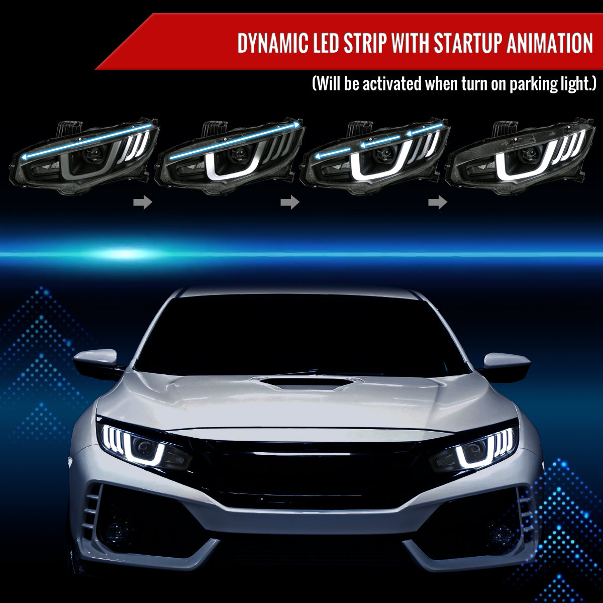 Spec-D 2018 Honda Civic black sequential Projector Headlights