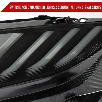 Spec-D 2016-2021 Honda Civic Projector w/ LED Switchback Sequential Turn Signal Black w/ Smoked Lens Headlights