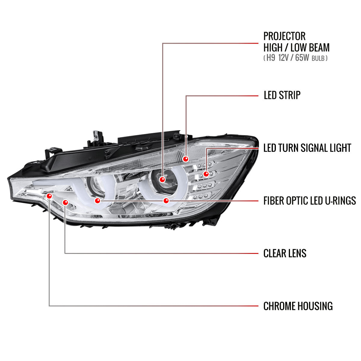 Spec-D F30 3-Series 4DR Dual 14 chrome headlights