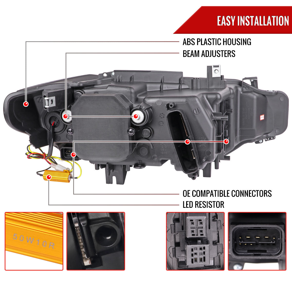 Spec-D 2012-2015 BMW F30 3-Series 4DR LED Projector HID J Black Headlights