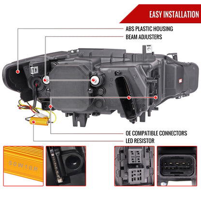 Spec-D 2012-2015 BMW F30 3-Series 4DR LED Projector HID J Black Headlights