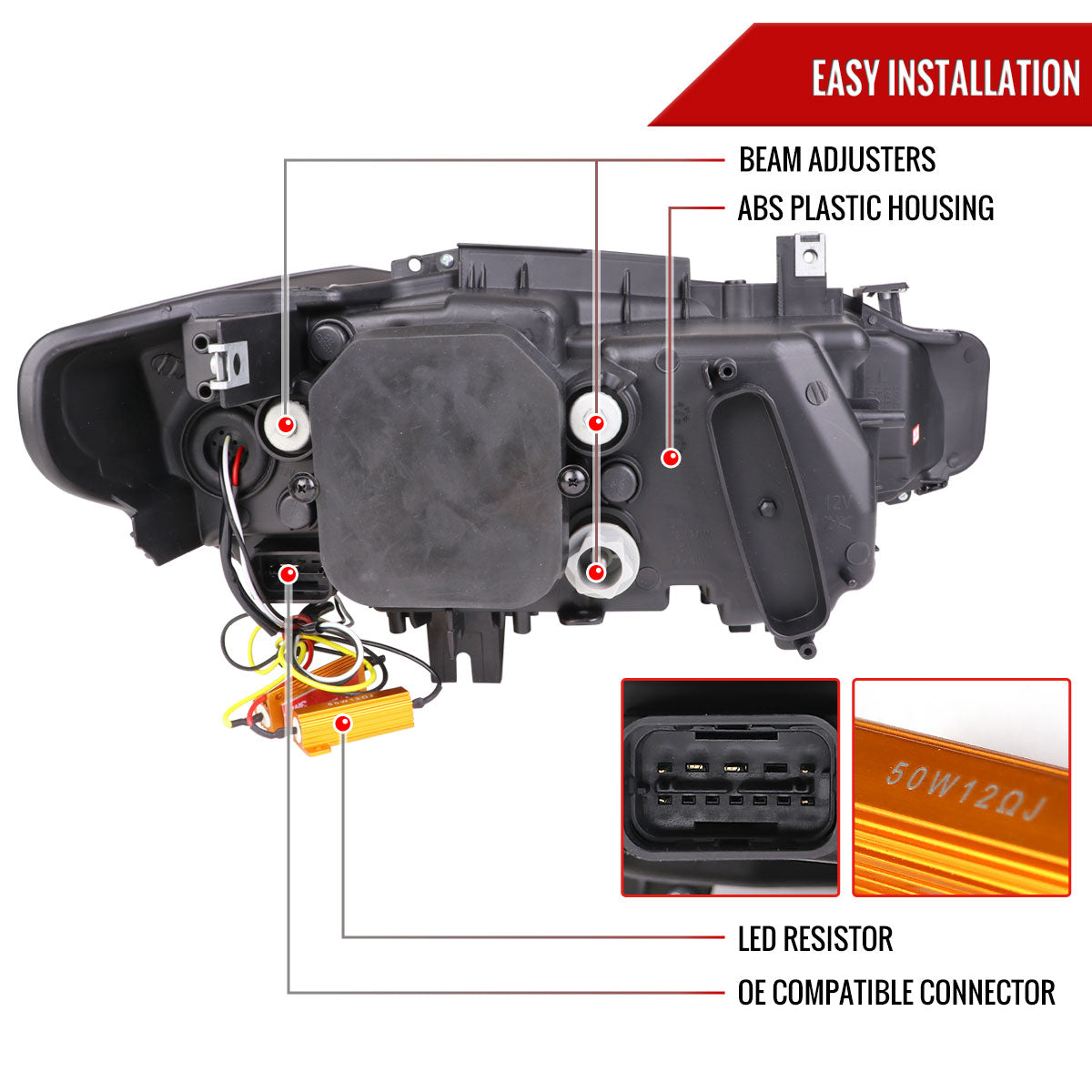 Spec-D 2012-2015 F30 3-Series 4DR Dual U-Bar Projector J Black Headlights