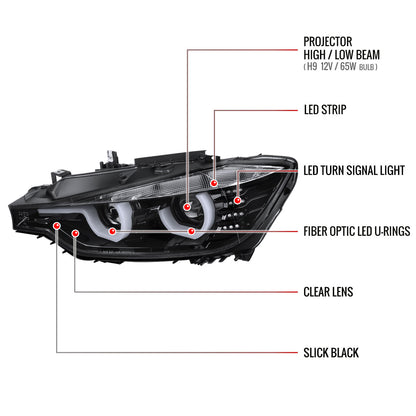 Spec-D 2012-2015 F30 3-Series 4DR Dual U-Bar Projector J Black Headlights
