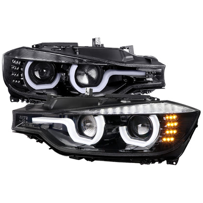 Spec-D 2012-2015 F30 3-Series 4DR Dual U-Bar Projector J Black Headlights