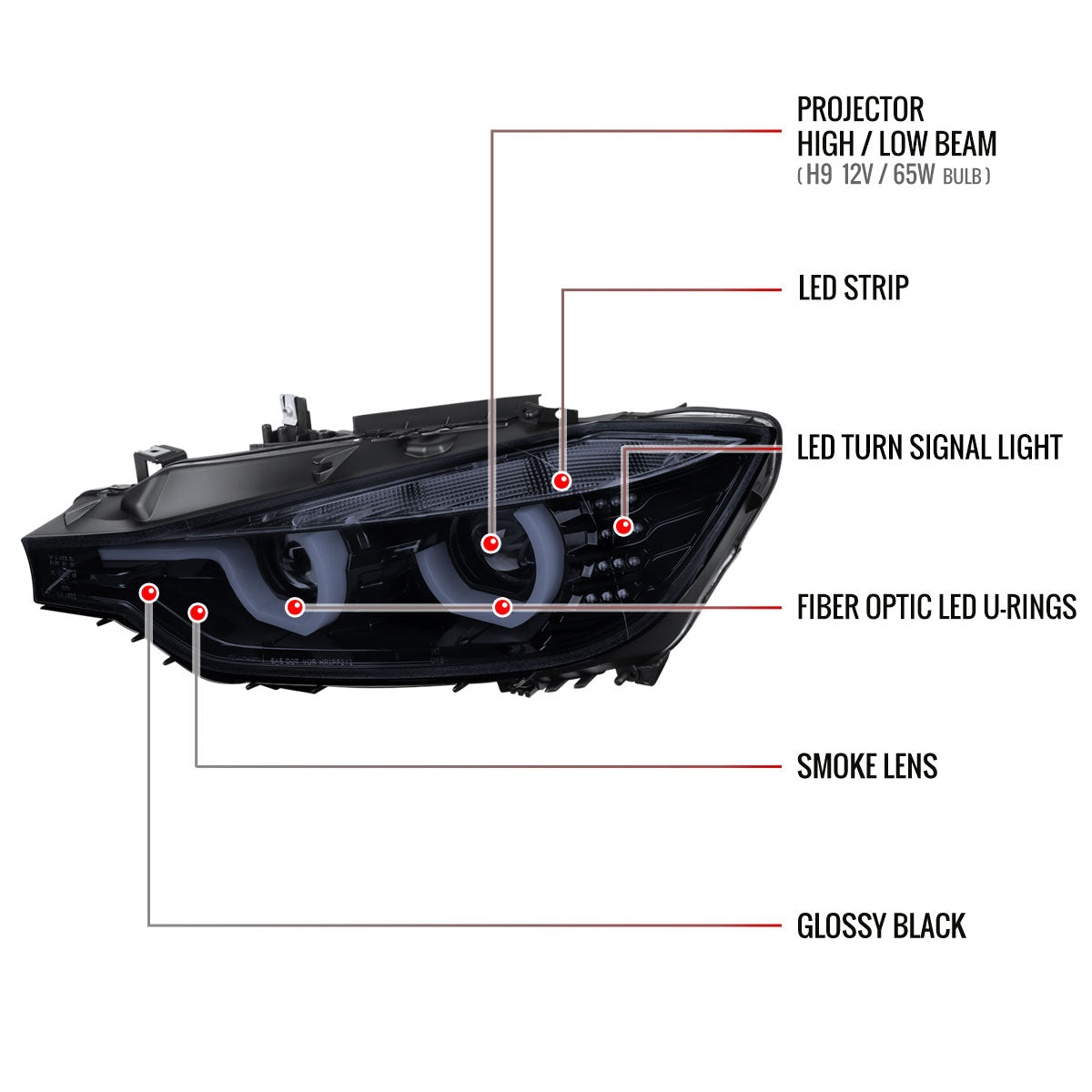 Spec-D F30 3-Series 4DR Projector 14 chrome headlights