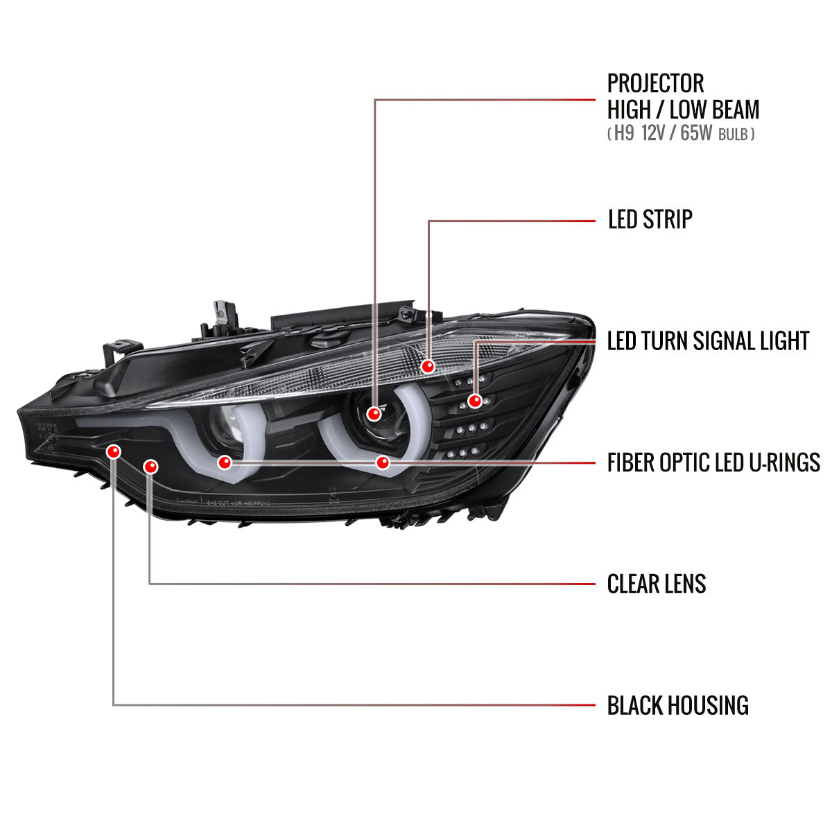 Spec-D F30 3-Series 4DR Dual 14 black Projector headlights