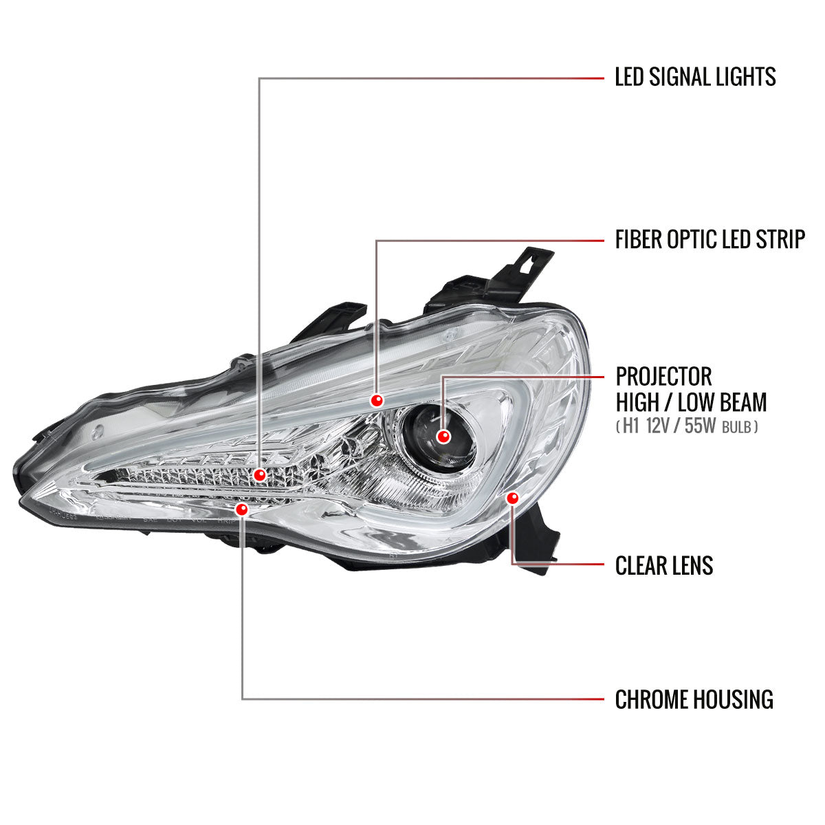 Spec-D Scion FRS Projector Strip 14 chrome headlights