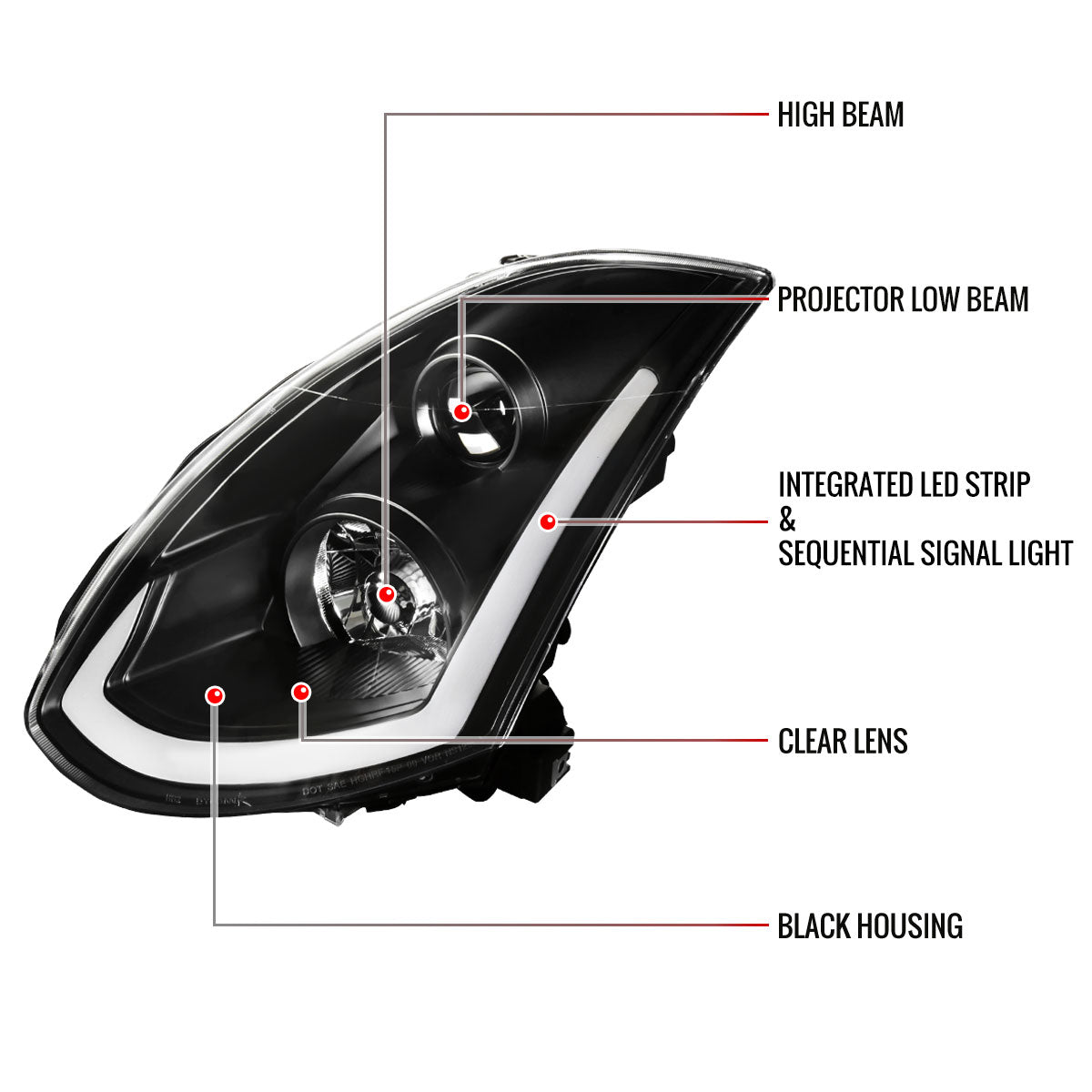 Spec-D 2003-2007 Infiniti G35 2DR LED Bar Projector w/ Sequential Turn Signals Black Headlights