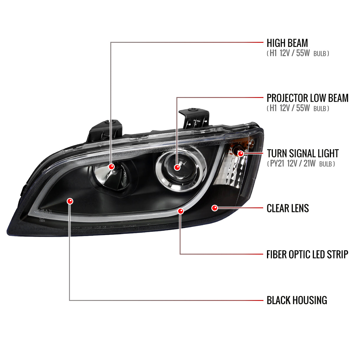 Spec-D 2008-2009 Pontiac G8 LED Bar Projector Black Headlights