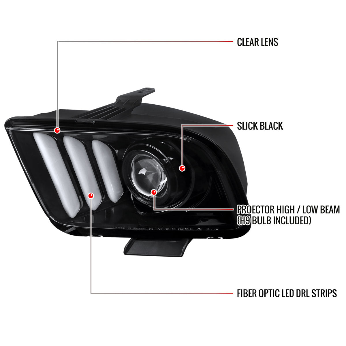 Spec-D 2005-2009 Ford Mustang LED Bar Projector J Black Headlights