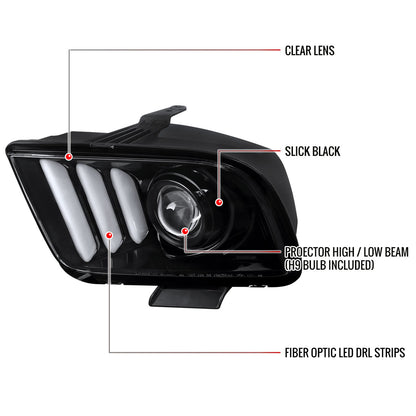 Spec-D 2005-2009 Ford Mustang LED Bar Projector J Black Headlights