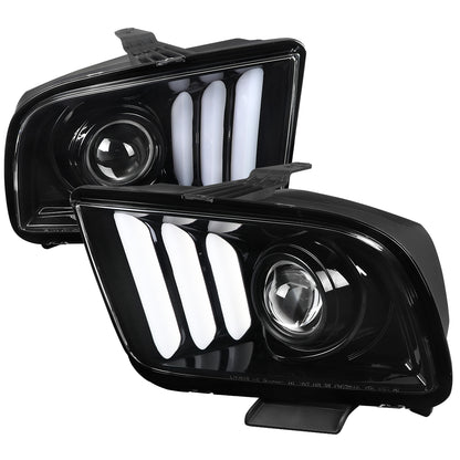 Spec-D 2005-2009 Ford Mustang LED Bar Projector J Black Headlights