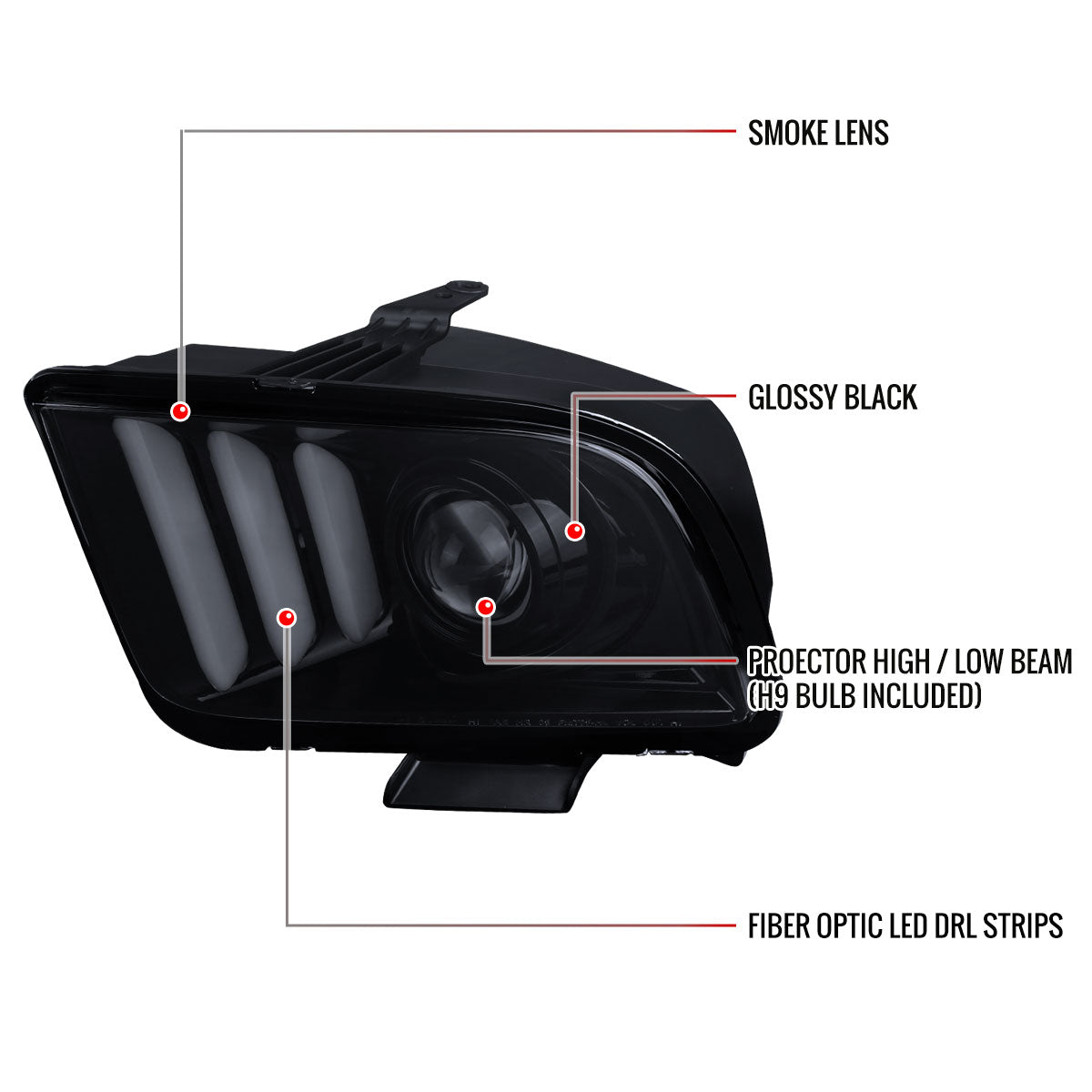 Spec-D Ford Mustang 07 chrome headlights