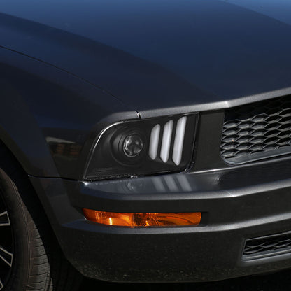 Spec-D 2005-2009 Ford Mustang LED Bar Projector Black Headlights
