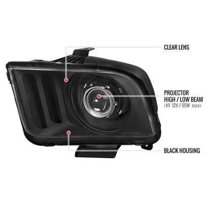 Spec-D 2005-2009 Ford Mustang H1 Projector Black Headlights