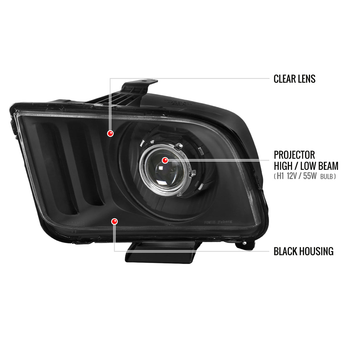 Spec-D Ford Mustang H1 bulb 07 black headlights