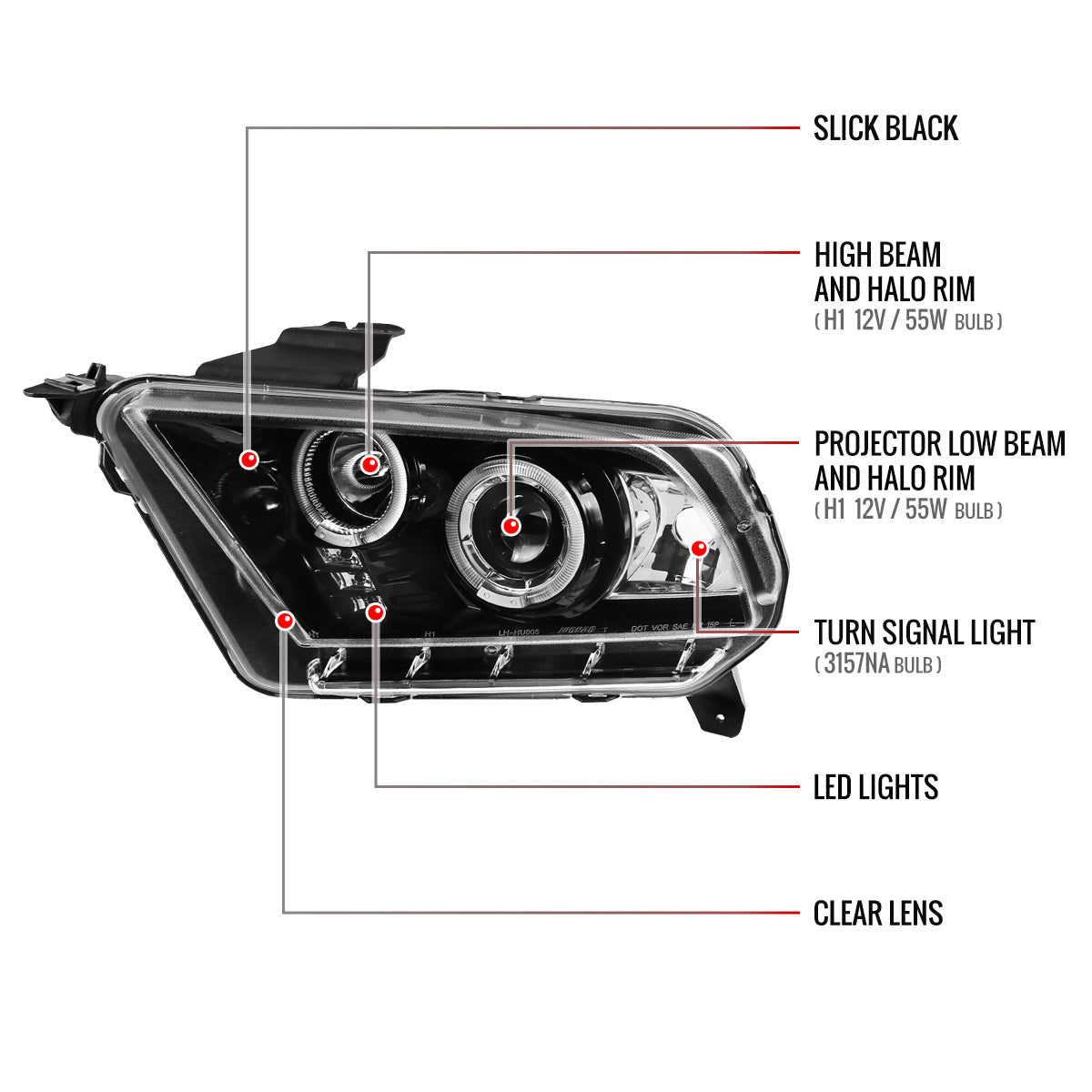 Spec-D 2010-2014 Ford Mustang Dual Halo Projector J Black Headlights