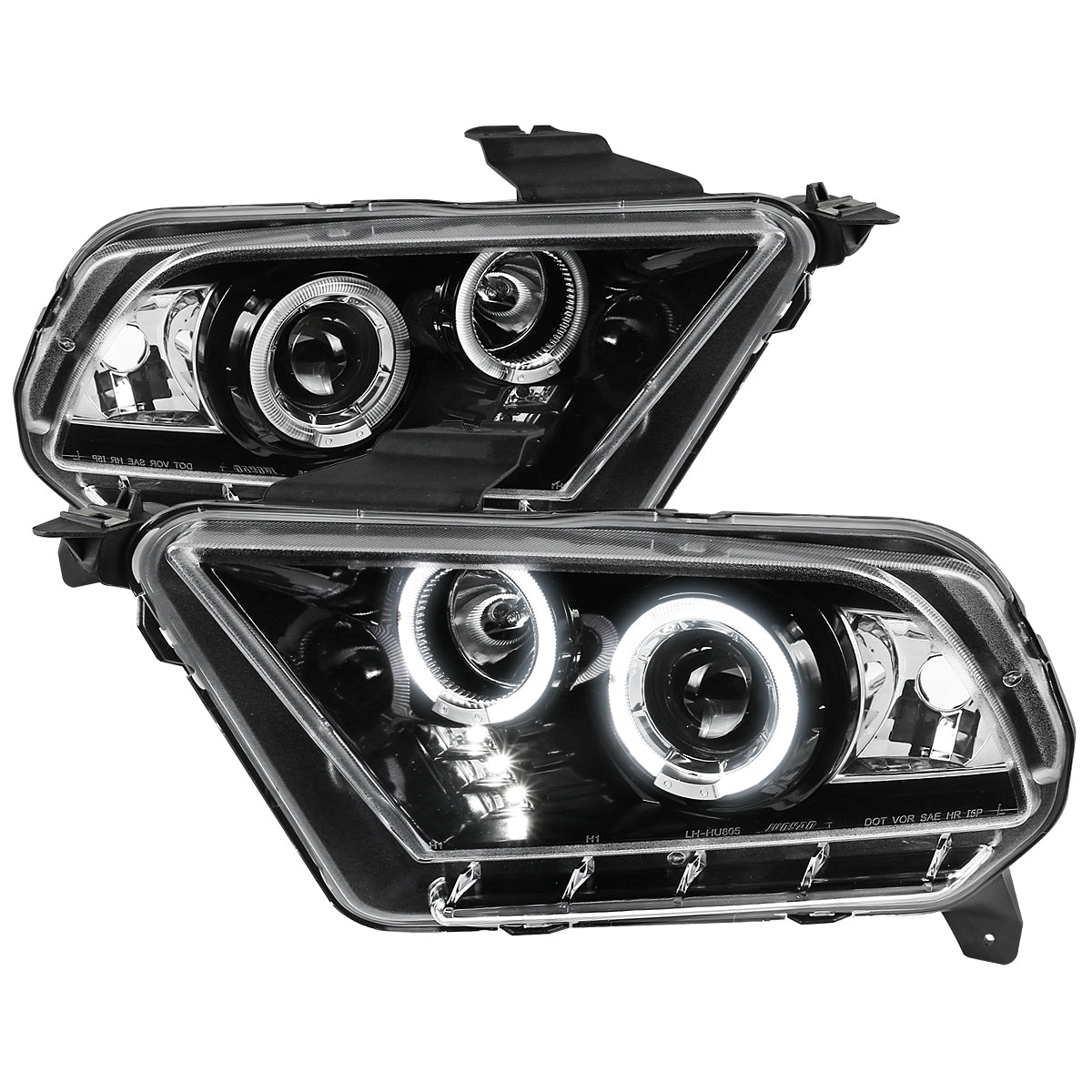 Spec-D 2010-2014 Ford Mustang Dual Halo Projector J Black Headlights