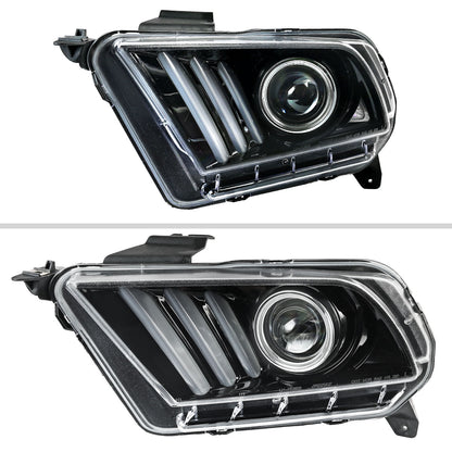 Spec-D 2010-2014 Ford Mustang LED Bar Projector w/ Sequential Turn Signals J Black Headlights