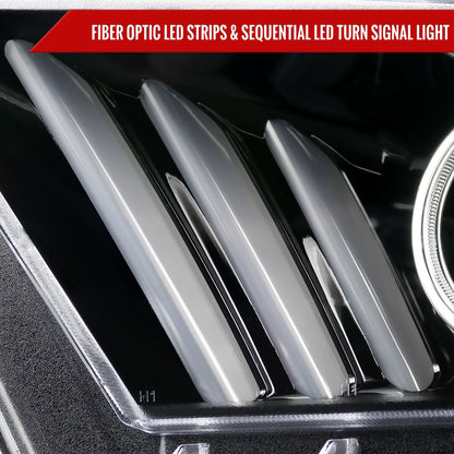 Spec-D 2010-2014 Ford Mustang LED Bar Projector w/ Sequential Turn Signals J Black Headlights