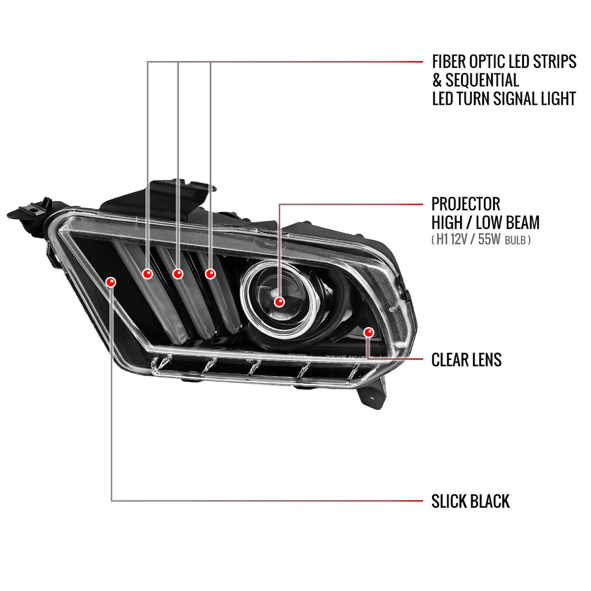 Spec-D 2010-2014 Ford Mustang LED Bar Projector w/ Sequential Turn Signals J Black Headlights