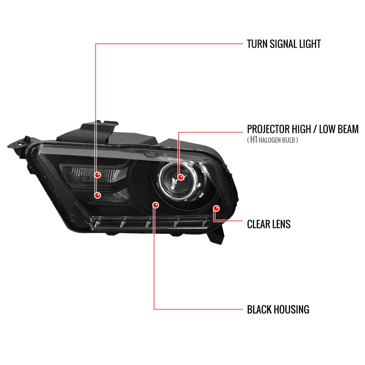 Spec-D 2010-2014 Ford Mustang Retrofit Style Projector Black Headlights