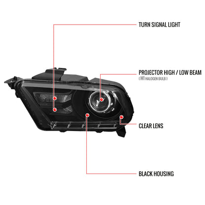 Spec-D 2010-2014 Ford Mustang Retrofit Style Projector Black Headlights